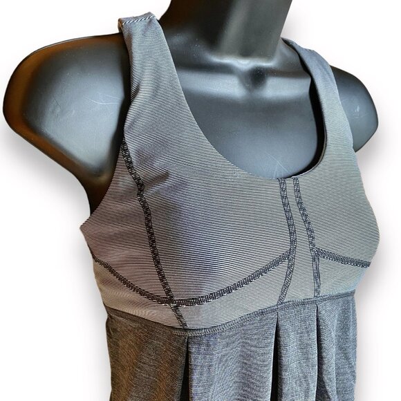 Lululemon Run Your Heart Out Tank Racerback Heathered Black White Microstripe 8 - Picture 3 of 14